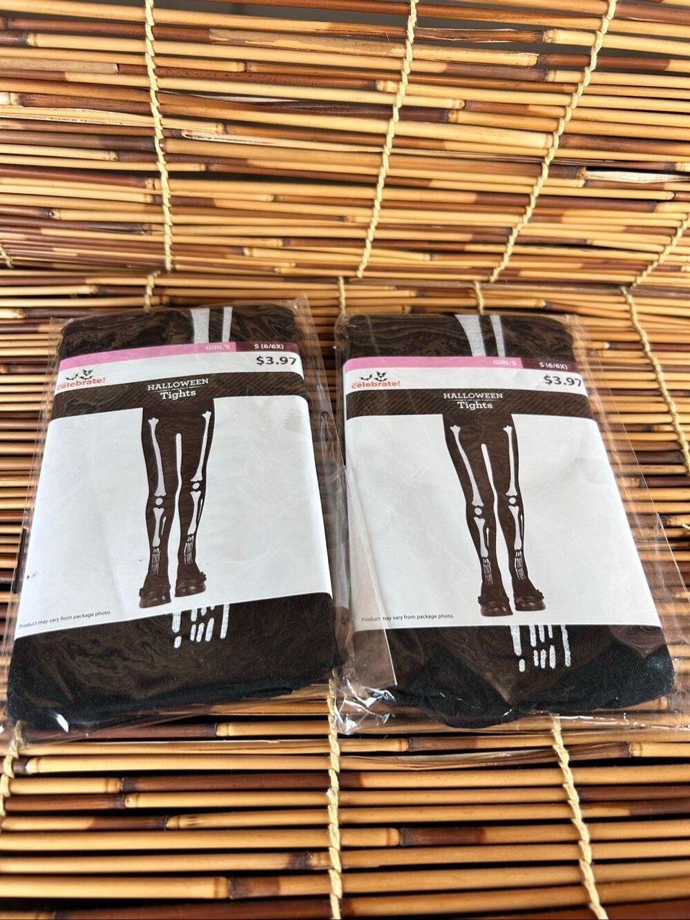 Celebrate Halloween Skeleton Small Youth Tights 2 Pairs Bones
